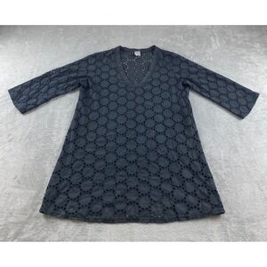 Dream Beach Black Eyelet V Neck 3/4 Sleeve Tunic Top Shirt Women's XL Made USA